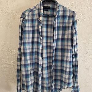 Zara Casual Blue and White Plaid Shirt